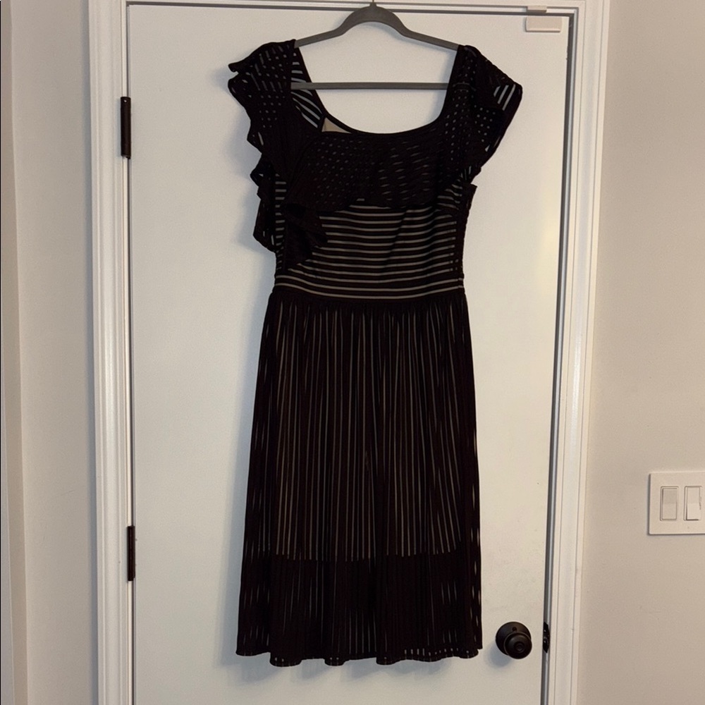 Gianni Bini black sheer striped midi dress with ruffled sleeve top